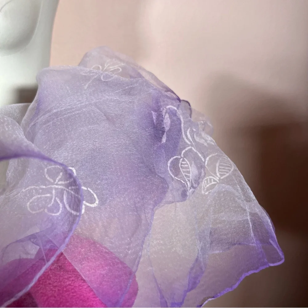 Vintage 1960 70’ semi sheer purple white flocked cottagecore floral Scarf